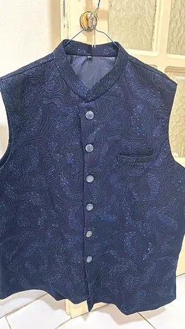 Mens Navy Paisley Nehru Jacket / Waistcoat - Size XL