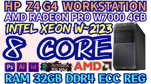 HP Z4 G4 WORKSTATION 8 CORE INTEL XEON W-2123 RAM 32GB DDR4 AMD RADEON PRO W7000 4GB DDR5