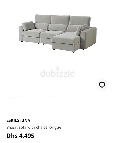 Light grey 3-seat sofa with chaise longue (Eskilstuna-style)