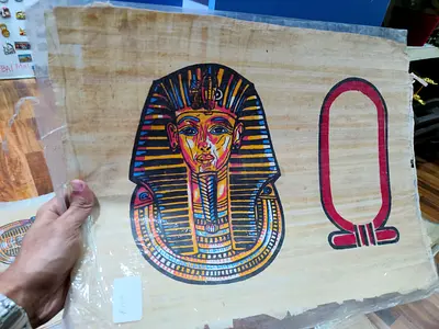 Hand-painted Egyptian Papyrus Panel with Tutankhamun Motif 44*33cm