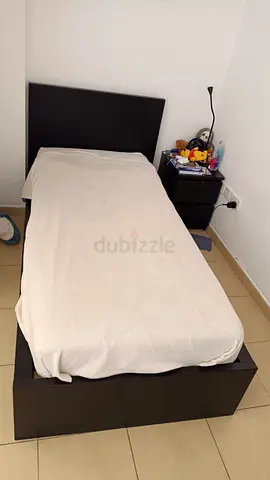 Ikea, Malm, single bed with headboard - dark wood, good condition + mattress + drawer same color