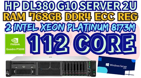 768GB RAM DDR4 HP PROLIANT DL380 G10 SERVER 112 CORE 2 INTEL XEON PLATINUM 8173M SSD DRIVE 8TB