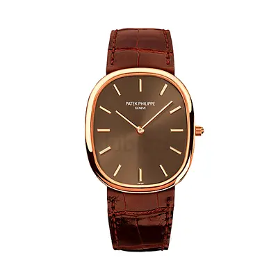 Patek Philippe Ellipse Rose Gold Mens Watch with Brown Leather Strap