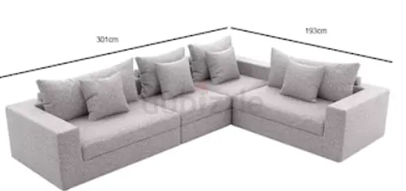 Light grey L-shaped modular sofa - 301cm x 193cm, modern low-arm design