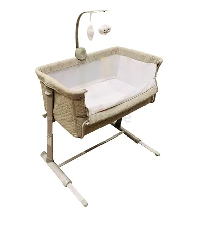 Bumble  Bird: Light grey adjustable bedside bassinet / baby crib with mobile - excellent condition