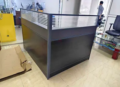 Office Reception Counter / Partition Booth - Dark Wood Finish