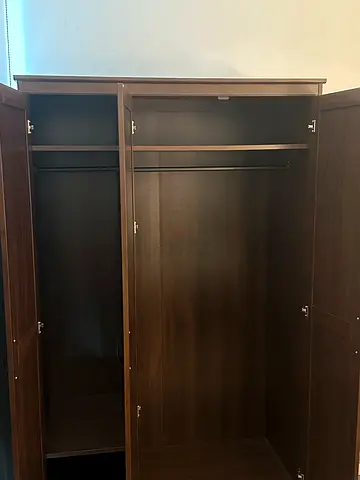 Dark Wood 3-Door Wardrobe / Armoire in Good Condition