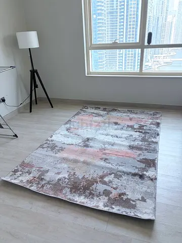 Modern Abstract Area Rug - Neutral Tones with Subtle Pink Accents (Good Condition)