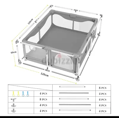 Portable Baby Playpen / Play Yard - 120x120x60 cm, Foldable Mesh Sides