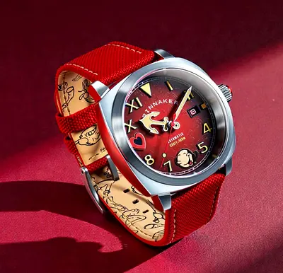 Zinaker Red Dial Wristwatch with Cartoon Dial Accents  Red Fabric Strap