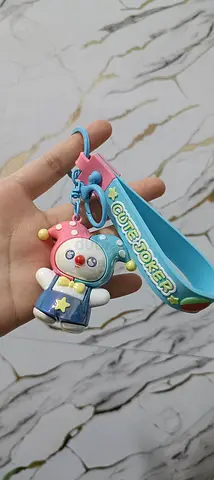 Women  Cute Joker Cartoon Keychain with Light Blue Silicone Wrist Strap
