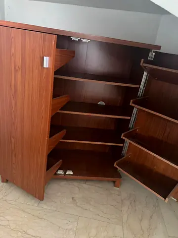 Wooden Shoe Cabinet with Side Shelves — Good Condition