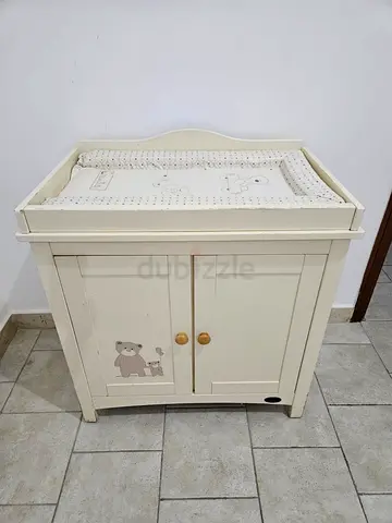 White Baby Changing Table with Storage Cabinet