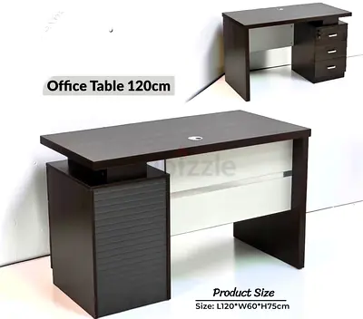 120cm Office Desk with 3 Drawers - Dark Wood