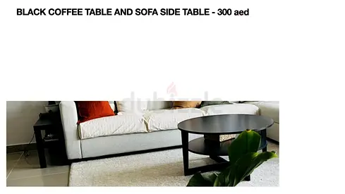 Black round coffee table with lower shelf - good condition  sofa side table