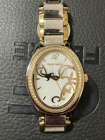 Philip Arona Ladies Oval Dress Watch with Crystal Bezel - Two Tone