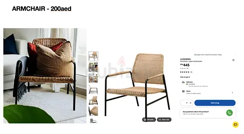 Rattan-style Armchair with Metal Frame — Good Condition