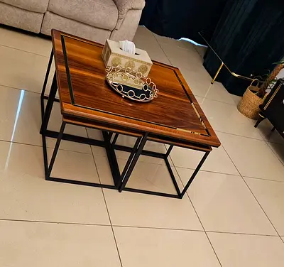 Wooden Nesting Coffee Tables with Metal Frame - Set of 4 serving  stools