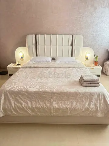 Modern Upholstered Bed with Matching Integrated Nightstands