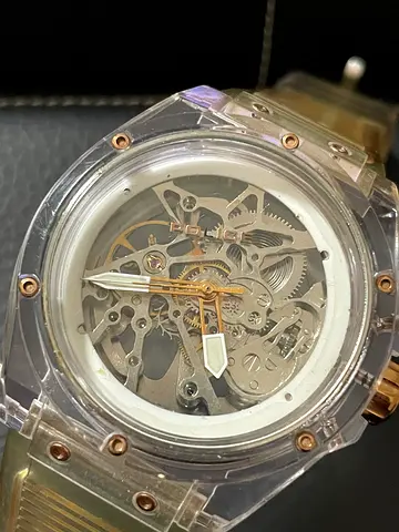 Police skeleton mechanical mens watch — visible gears, automatic movement