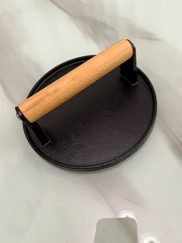 Cast Iron Burger Press / Patty Maker with Wooden Handle - Good Condition