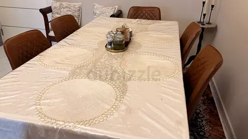 Solid Wood Dining table( 180/92cm)with 6 brown leather chairs.