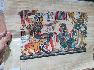 Hand-painted Egyptian Papyrus Artwork - Tutankhamun Style Scene 44*33cm