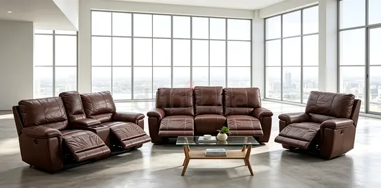Sofa Recliner Brown Leather 3+2+1