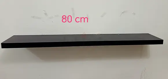 80 cm Black Floating Wall Shelf - Solid Wooden Display Shelf
