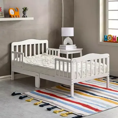 White Wooden Toddler Bed with Side Rails - Good Condition ( just bed frame)