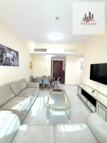 Sharjah, Al Taawun area: One-bedroom apartment with living room, kitchen, and two bathrooms, next t