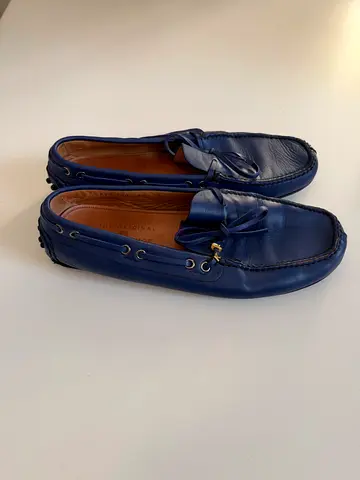 Prada Car Shoe navy blue leather loafers