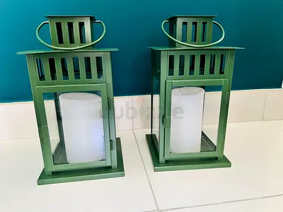 Sleek Sage Green Architectural Lanterns (Pair)