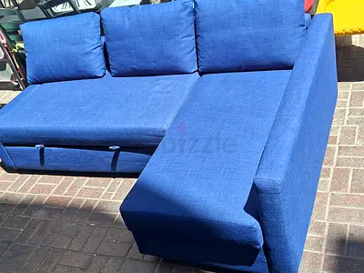 We are selling IKEA Style Blue L-Shape Corner Sofa Bed with Storage – Modern Fabric Sectional Couch