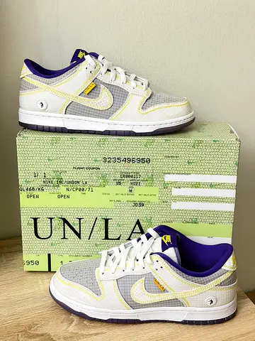 Nike Dunk Low UN/LA collaboration — Size (check) — White/Purple/Yellow — Good condition