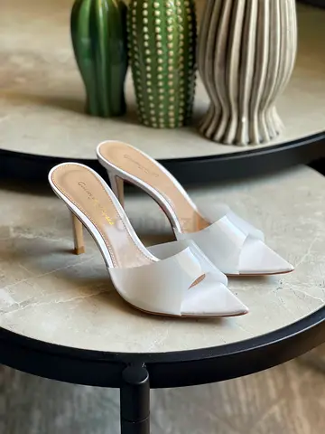 White Peep-Toe Heeled Mules - Size 36 to 41
