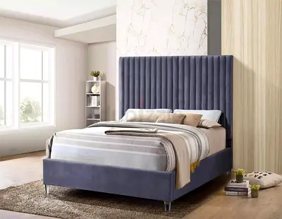 Modern Upholstered Bed with Vertical Channel High Headboard