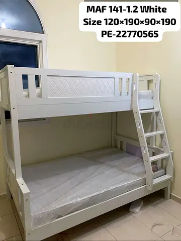White Wooden Bunk Bed with down double up single Size 120×190×90×190