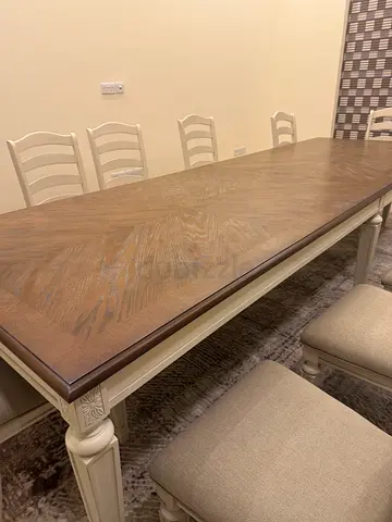 Large wooden dining table with 10 chairs - light oak finish