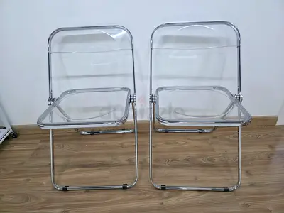 Set of 2 Transparent Folding Chairs with Chrome Frame