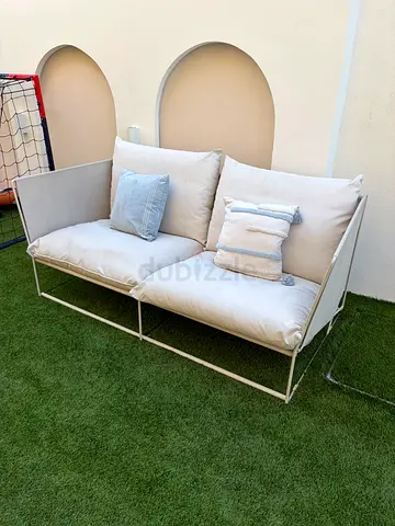 Outdoor/Indoor Metal Frame Sofa with Cushions - Light Beige