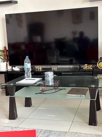 Glass Top Coffee Table with Dark Wood Legs - Great Condition