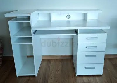 White Study Desk with Drawers and Shelves - 135 x 60cm, height 77cm