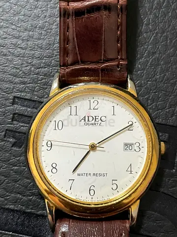 Vintage Adec Quartz Mens Wristwatch with Date - Brown Leather Strap