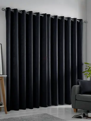 Dark Grey Eyelet Blackout Curtains - Pair (Ready to Hang)