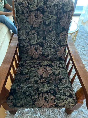 Wooden sofa chair with floral cushion - gently used