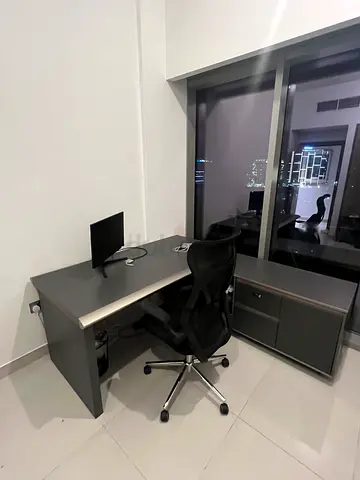 Used Executive Office Desk with Ergonomic Chair and Storage Cabinet