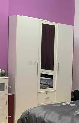 White 3-Door Wardrobe with Mirror and 2 Drawers