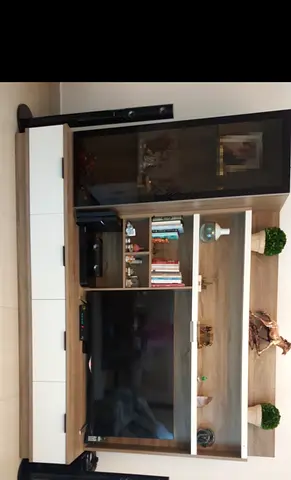 Wooden TV Entertainment Unit with Storage and integrated LED Light- Great Condition