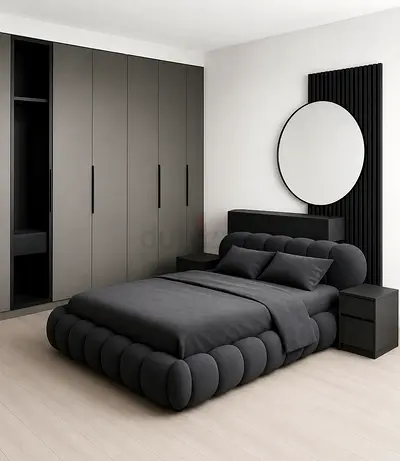 Modern Minimalist Bedroom Set with Bubble Platform Bed and Wardrobe Queen Size